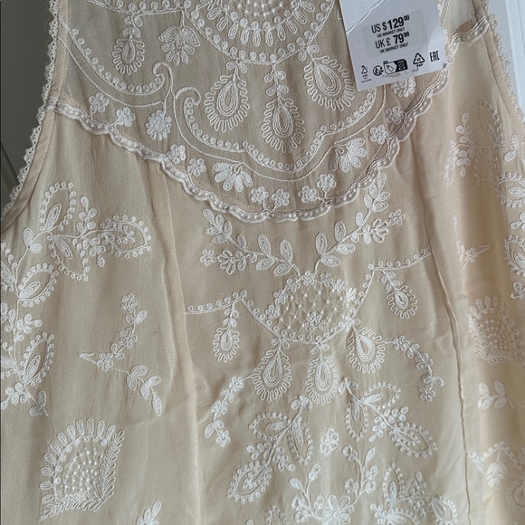$129 ZARA 2024 ZW COLLECTION CONTRAST EMBROIDERY DRESS MEDIUM BEIGE 6895/073 - Picture 7 of 9